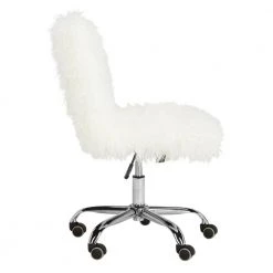 Whitney White/Chrome Faux Sheepskin Swivel Office Chair by SAFAVIEH -Safavieh Sales Store white chrome safavieh task chairs och4505a c3 1000