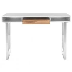 Metropolitan 48 in. 1-Drawer Brown/White/Chrome Writing Desk by SAFAVIEH
