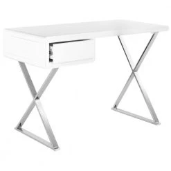 Hanover 44 in. White/Chrome 1-Drawer Writing Desk by SAFAVIEH -Safavieh Sales Store white chrome safavieh writing desks fox2207a 31 1000