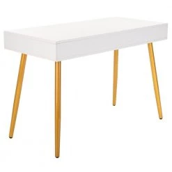 Jorja 43.3 in. White/Gold 1-Drawer Writing Desk by SAFAVIEH 21 Jorja 43.3 in. White/Gold 1-Drawer Writing Desk by SAFAVIEH -Safavieh Sales Store white gold safavieh writing desks dsk2200c 1f 1000
