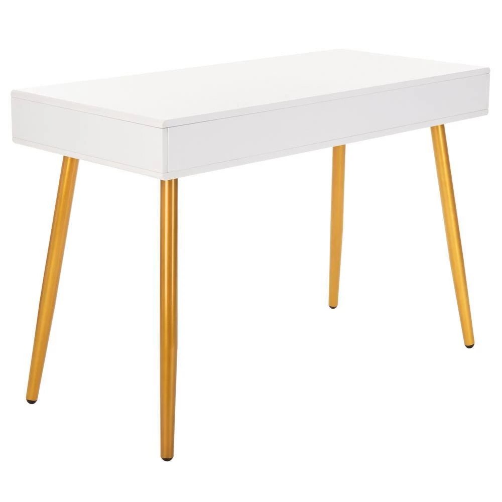 Jorja 43.3 in. White/Gold 1-Drawer Writing Desk by SAFAVIEH 10 Jorja 43.3 in. White/Gold 1-Drawer Writing Desk by SAFAVIEH - Image 8