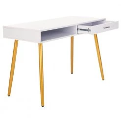 Jorja 43.3 in. White/Gold 1-Drawer Writing Desk by SAFAVIEH 22 Jorja 43.3 in. White/Gold 1-Drawer Writing Desk by SAFAVIEH -Safavieh Sales Store white gold safavieh writing desks dsk2200c 44 1000