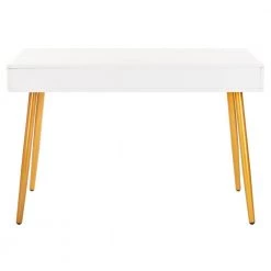 Jorja 43.3 in. White/Gold 1-Drawer Writing Desk by SAFAVIEH 20 Jorja 43.3 in. White/Gold 1-Drawer Writing Desk by SAFAVIEH -Safavieh Sales Store white gold safavieh writing desks dsk2200c 4f 1000
