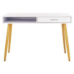 Jorja 43.3 in. White/Gold 1-Drawer Writing Desk by SAFAVIEH