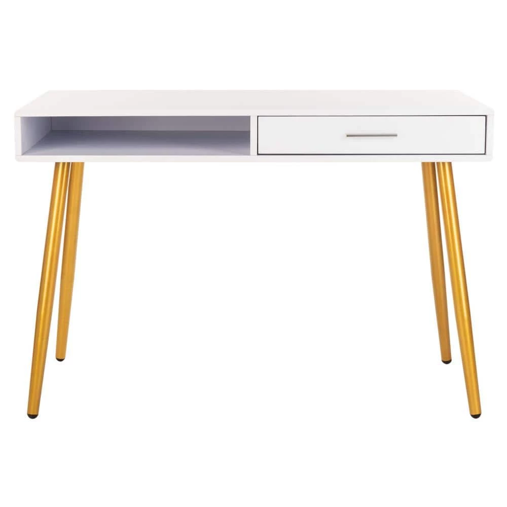 Jorja 43.3 in. White/Gold 1-Drawer Writing Desk by SAFAVIEH 3 Jorja 43.3 in. White/Gold 1-Drawer Writing Desk by SAFAVIEH