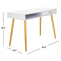 Jorja 43.3 in. White/Gold 1-Drawer Writing Desk by SAFAVIEH 18 Jorja 43.3 in. White/Gold 1-Drawer Writing Desk by SAFAVIEH -Safavieh Sales Store white gold safavieh writing desks dsk2200c 77 1000