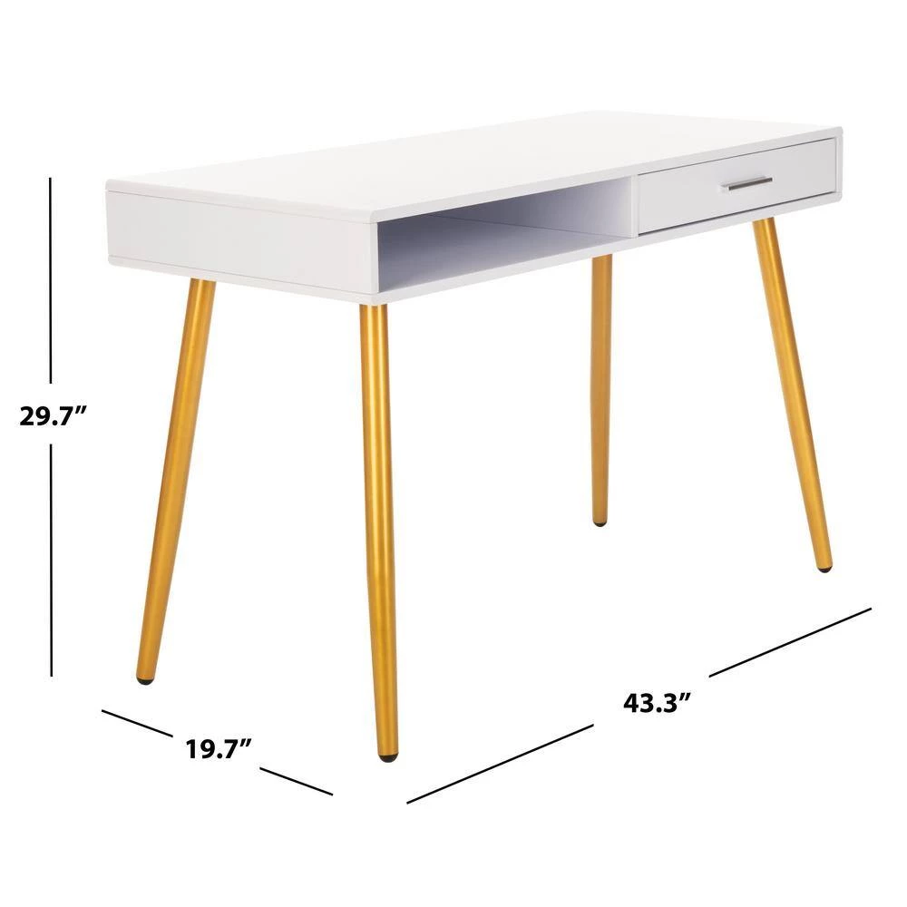 Jorja 43.3 in. White/Gold 1-Drawer Writing Desk by SAFAVIEH 7 Jorja 43.3 in. White/Gold 1-Drawer Writing Desk by SAFAVIEH - Image 5