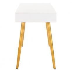 Jorja 43.3 in. White/Gold 1-Drawer Writing Desk by SAFAVIEH 19 Jorja 43.3 in. White/Gold 1-Drawer Writing Desk by SAFAVIEH -Safavieh Sales Store white gold safavieh writing desks dsk2200c c3 1000