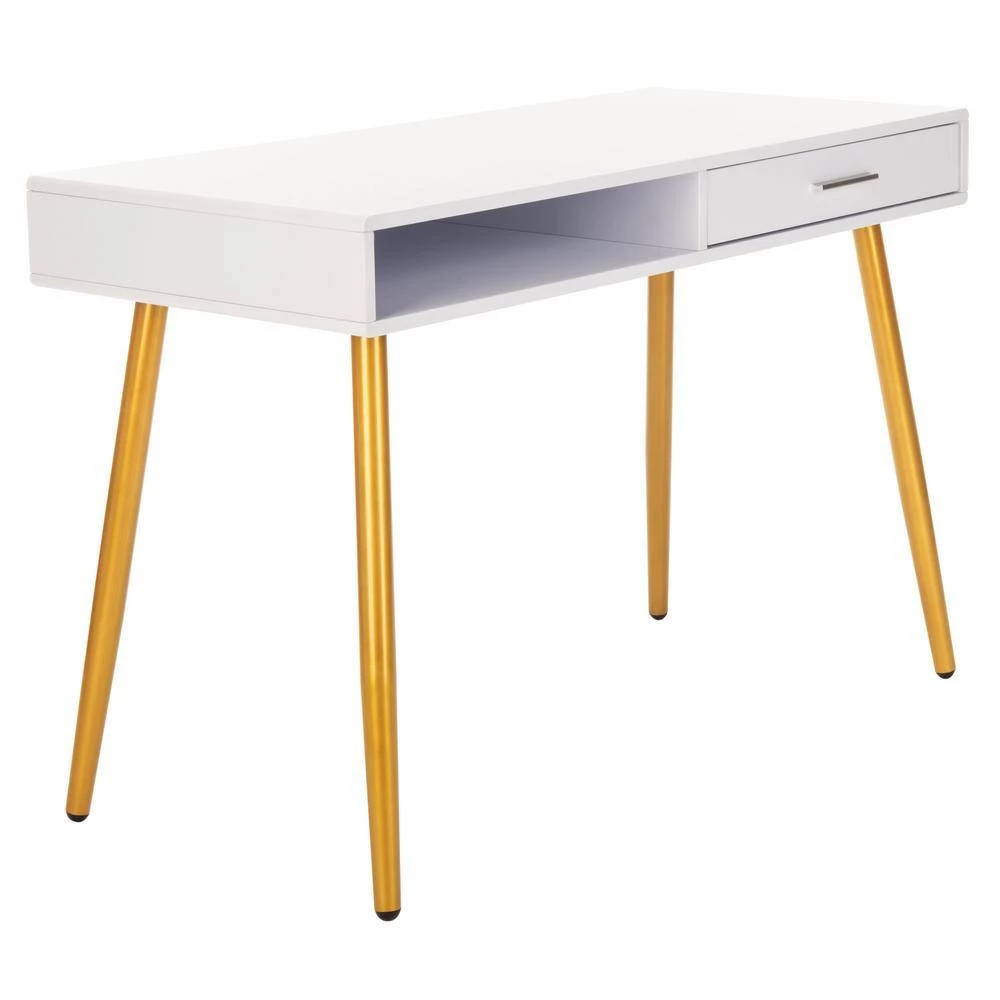 Jorja 43.3 in. White/Gold 1-Drawer Writing Desk by SAFAVIEH 4 Jorja 43.3 in. White/Gold 1-Drawer Writing Desk by SAFAVIEH - Image 2