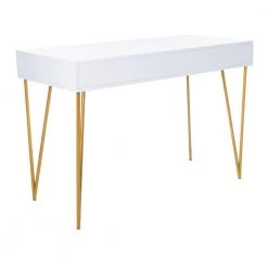 Pine 43.3 in. White/Gold 2-Drawer Writing Desk by SAFAVIEH -Safavieh Sales Store white gold safavieh writing desks fox2238c 1f 1000