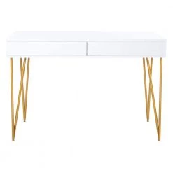 Pine 43.3 in. White/Gold 2-Drawer Writing Desk by SAFAVIEH