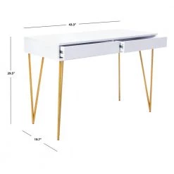 Pine 43.3 in. White/Gold 2-Drawer Writing Desk by SAFAVIEH -Safavieh Sales Store white gold safavieh writing desks fox2238c 77 1000