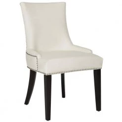 Lester 19 in. Black/White Leather Dining Chair (Set of 2) by SAFAVIEH -Safavieh Sales Store white leather espresso safavieh dining chairs mcr4709n set2 31 1000