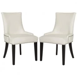 Lester 19 in. Black/White Leather Dining Chair (Set of 2) by SAFAVIEH