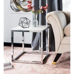 Bethany White/Chrome End Table by SAFAVIEH -Safavieh Sales Store white marble chrome safavieh end side tables acc6201b 31 1000