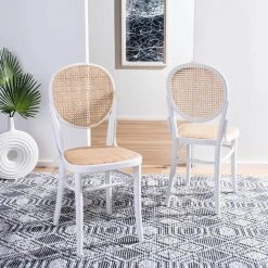 Sonia White/Beige Cane Wicker Dining Chair (Set of 2) by SAFAVIEH -Safavieh Sales Store white natural safavieh dining chairs dch9504a set2 31 1000