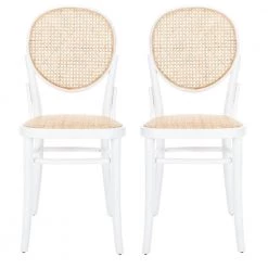 Sonia White/Beige Cane Wicker Dining Chair (Set of 2) by SAFAVIEH