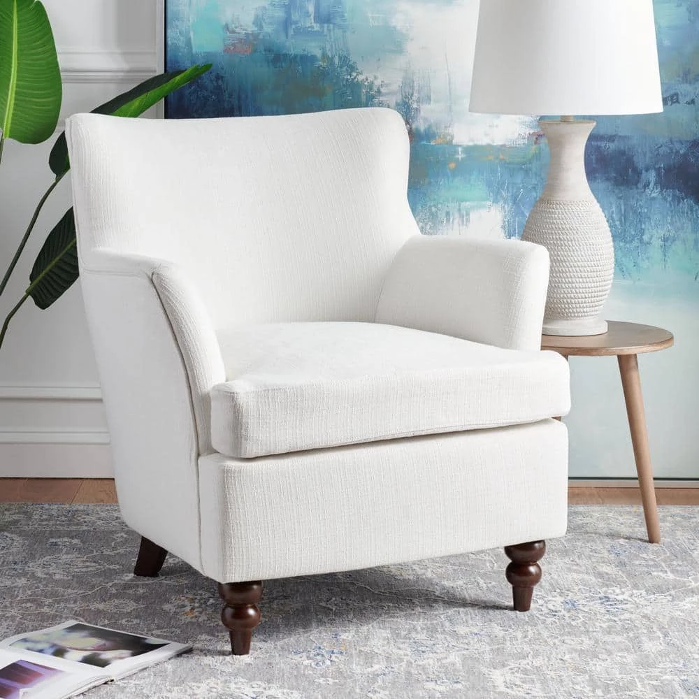 Levin White Upholstered Accent Chairs by SAFAVIEH 4 Levin White Upholstered Accent Chairs by SAFAVIEH - Image 2