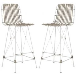 Minerva 29.5 in. Off-White Wicker Bar Stool (Set of 2) by SAFAVIEH