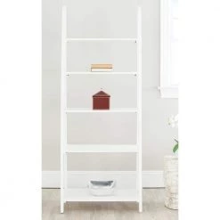 72.2 in. White Wood 5-shelf Ladder Bookcase with Open Back by SAFAVIEH