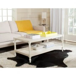 Bela 48 in. White Wood Coffee Table with Shelf by SAFAVIEH