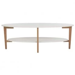 Woodruff 52 in. White/Brown Wood Coffee Table with Shelf by SAFAVIEH
