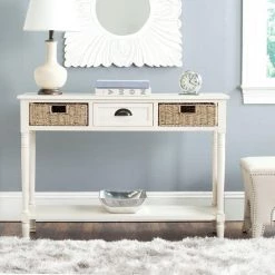 Winifred 45 in. 3-Drawer White Wood Console Table by SAFAVIEH