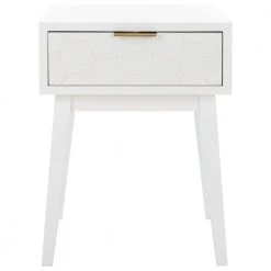 Keya 18 in. White Rectangle Wood Storage End Table by SAFAVIEH