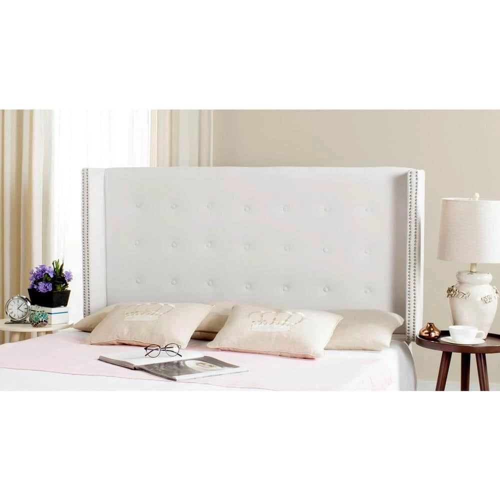 Keegan White Queen Upholstered Headboard by SAFAVIEH 4 Keegan White Queen Upholstered Headboard by SAFAVIEH - Image 2