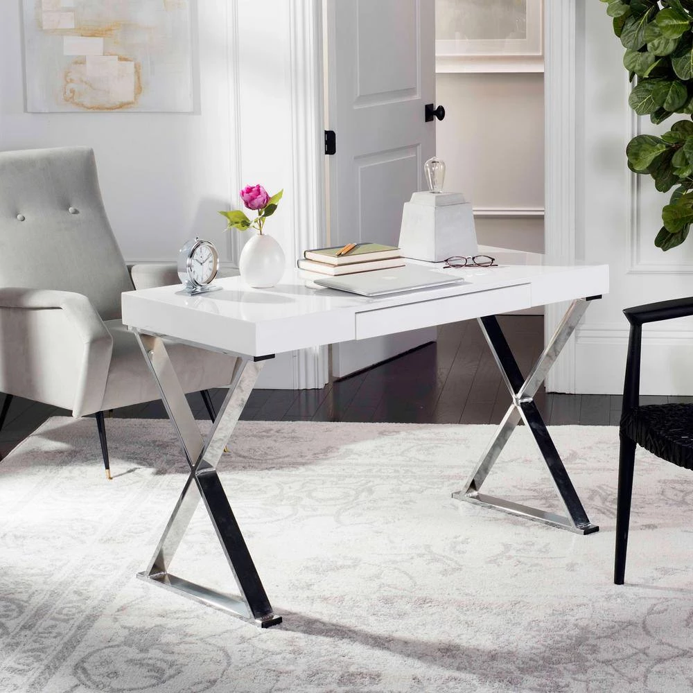 48 in. Rectangular White 1 Drawer Writing Desk with Built-In Storage by SAFAVIEH 4 48 in. Rectangular White 1 Drawer Writing Desk with Built-In Storage by SAFAVIEH - Image 2