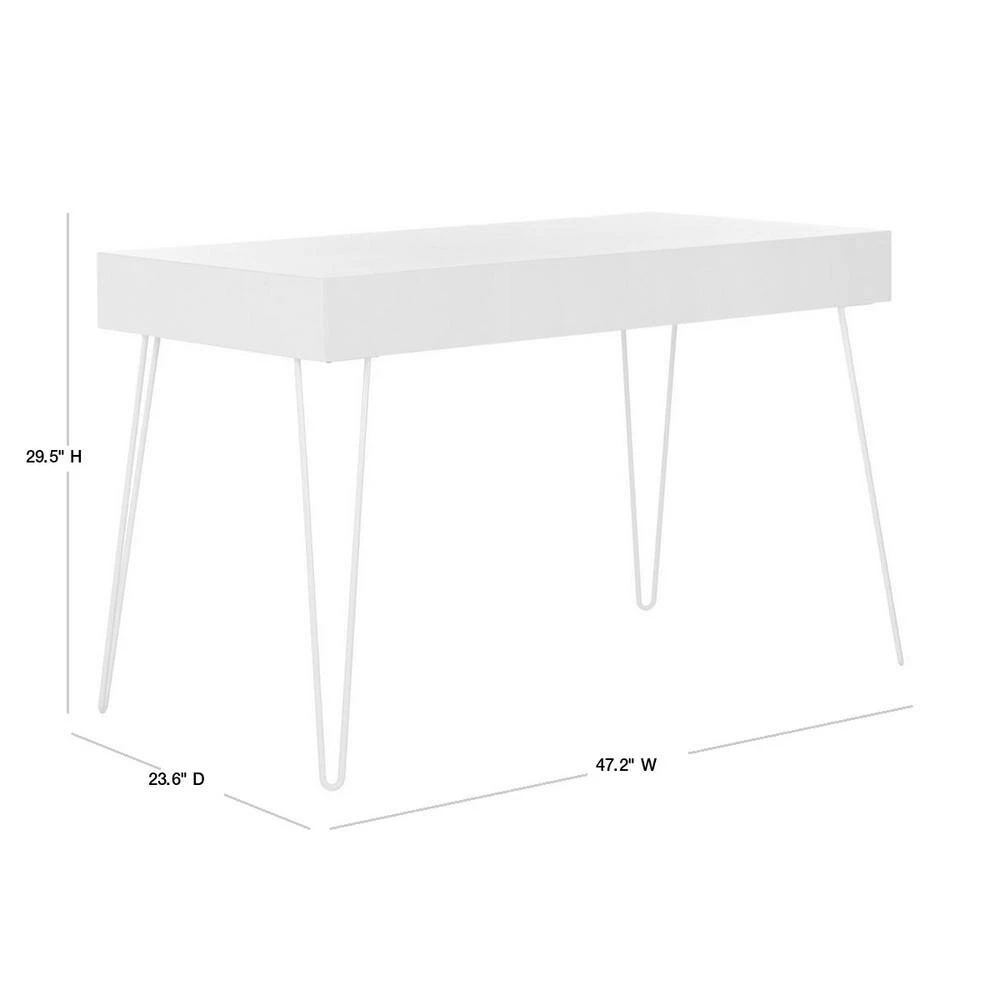 48 in. Rectangular White 2 Drawer Writing Desk with Built-In Storage by SAFAVIEH 5 48 in. Rectangular White 2 Drawer Writing Desk with Built-In Storage by SAFAVIEH - Image 3