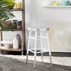 Kenzie 24 in. White/Silver Dipped Counter Stool by SAFAVIEH -Safavieh Sales Store white silver safavieh bar stools fox3211b 31 1000