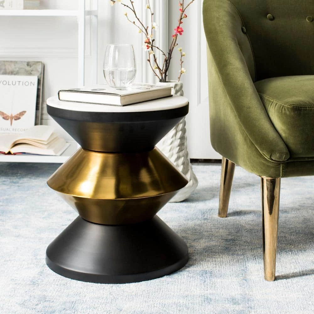 Azizi White/Black/Gold Side Table by SAFAVIEH 4 Azizi White/Black/Gold Side Table by SAFAVIEH - Image 2