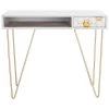 Raveena 34.6 in. White/Gold Wood 1-Drawer Writing Desk by SAFAVIEH -Safavieh Sales Store white wash brass safavieh writing desks dsk9002c 64 1000