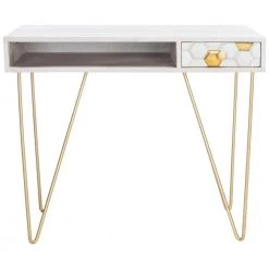 Raveena 34.6 in. White/Gold Wood 1-Drawer Writing Desk by SAFAVIEH