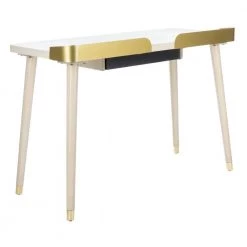 Parker 45 in. Off-White/Gold 1-Drawer Writing Desk by SAFAVIEH -Safavieh Sales Store white washed gold safavieh writing desks dsk6400b 1f 1000